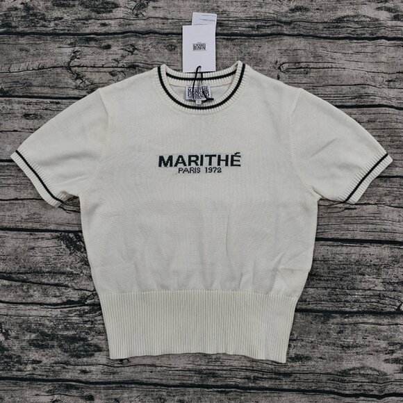 Marithe Francois Girbaud White Knit Short-Sleeve Top - Picture 1 of 6